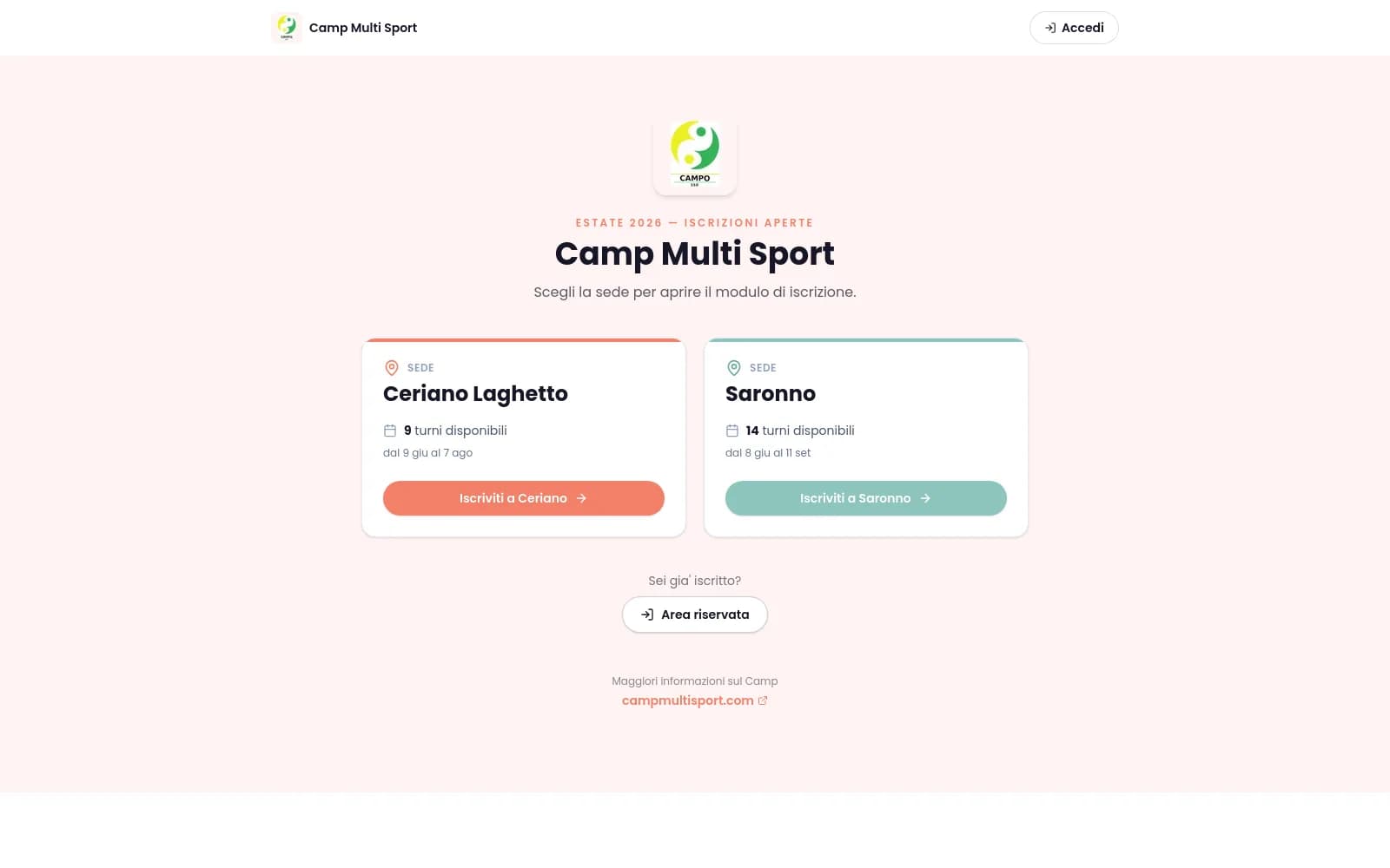 Camp Multi Sport — Iscrizioni online ai camp estivi, zero attrito.