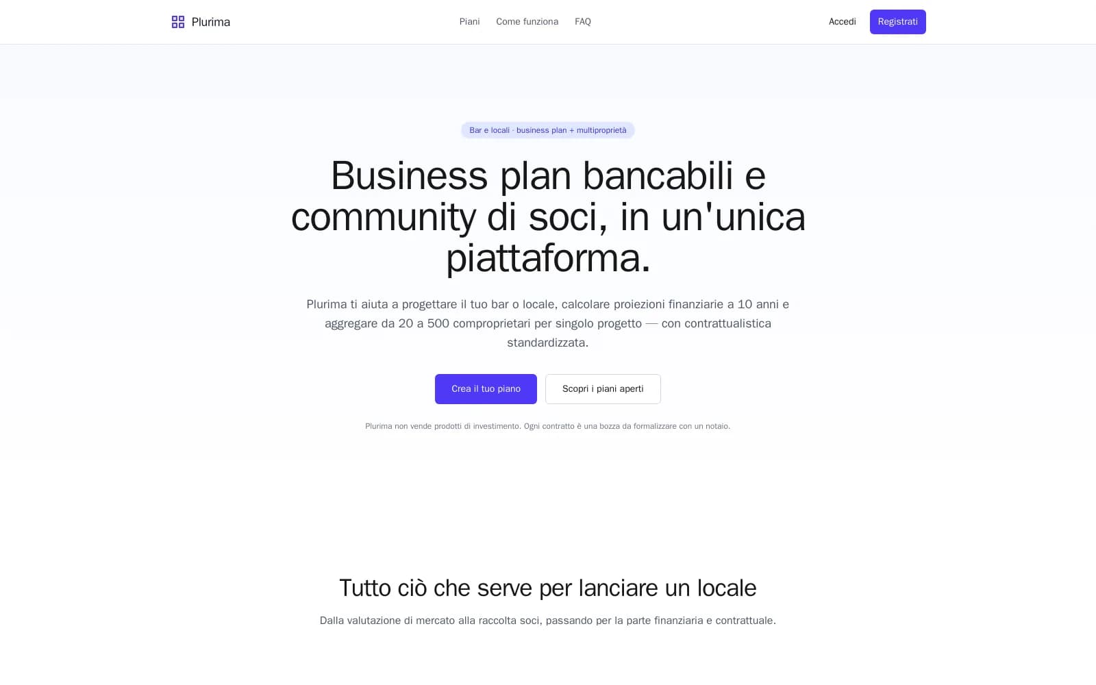 Plurima — Business plan bancabili e community di soci, in un'unica piattaforma.